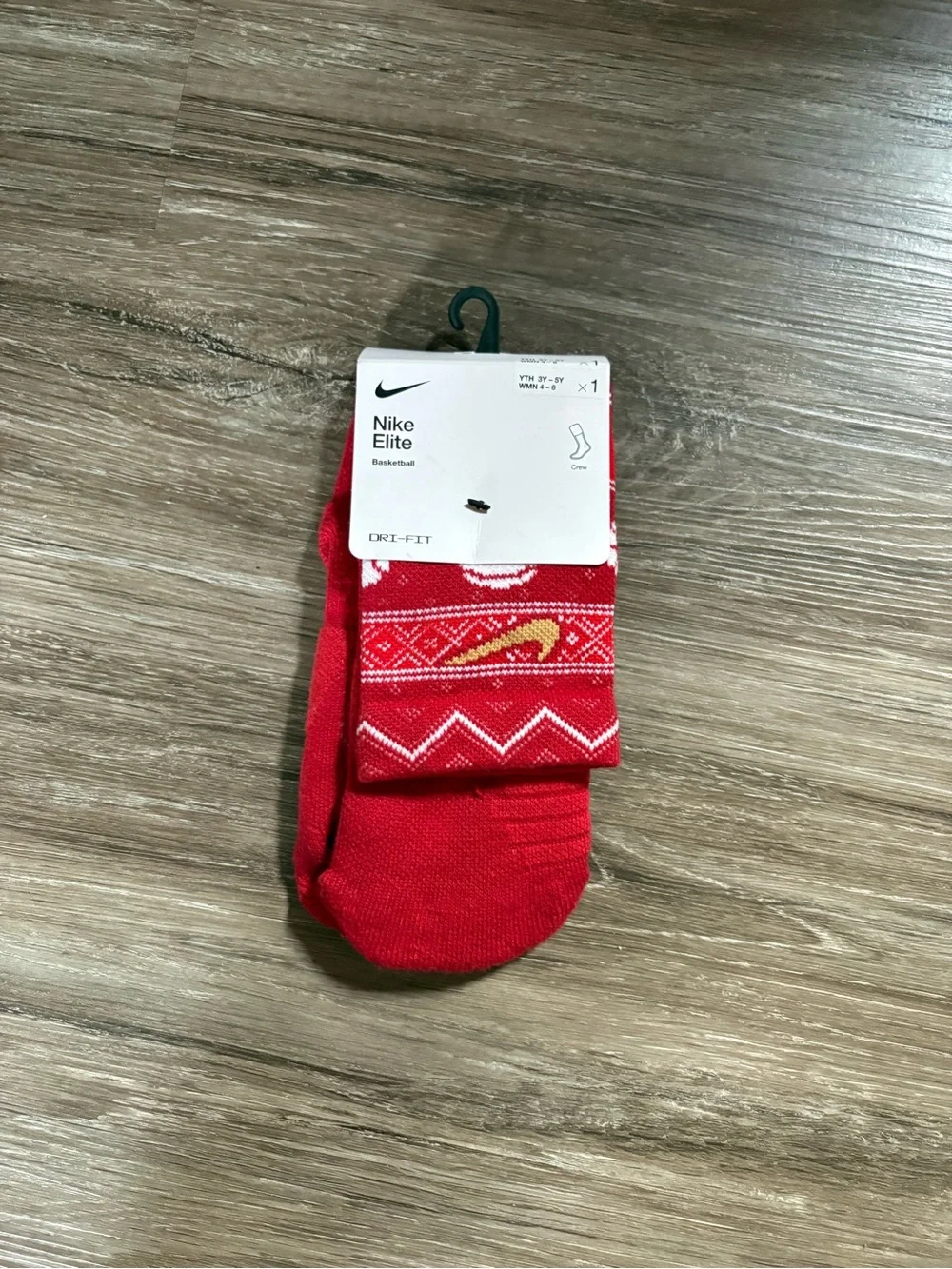 Nike Red Patterned Elite Crew Socks with Gold Swoosh